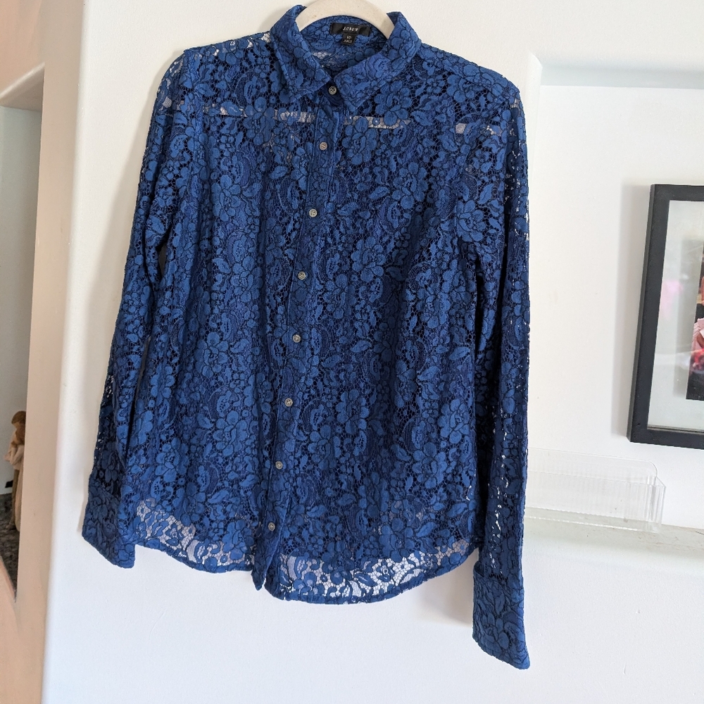 J. Crew Classic-Fit Lace Button-Up Top Euc Size 10